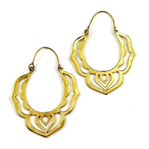 GOLD Color BRASS Cutout HOOP EARRINGS Boho Chic